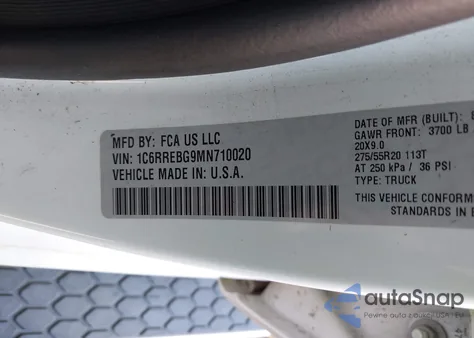 2021 Ram 1500 Big Horn 4X2 6'4 Box from USA, damaged, VIN 1C6RREBG9MN710020